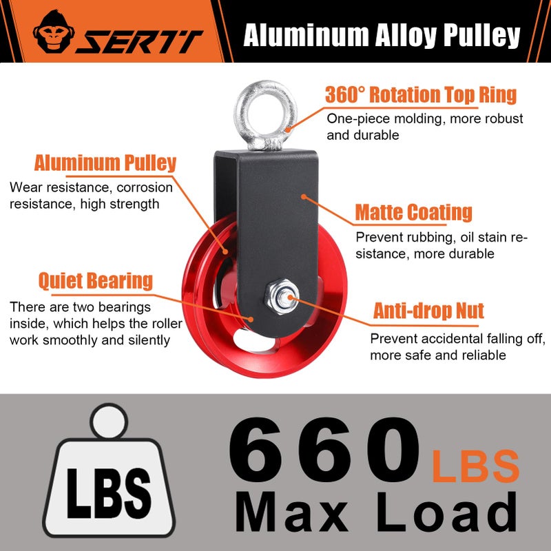 SERTT [1 Pack] Cable Pulley Wheel for Home Gym Pulley System, Upgraded 90mm Aluminium Alloy Gym Pulley for Maximum 660LBS Load - Image 3